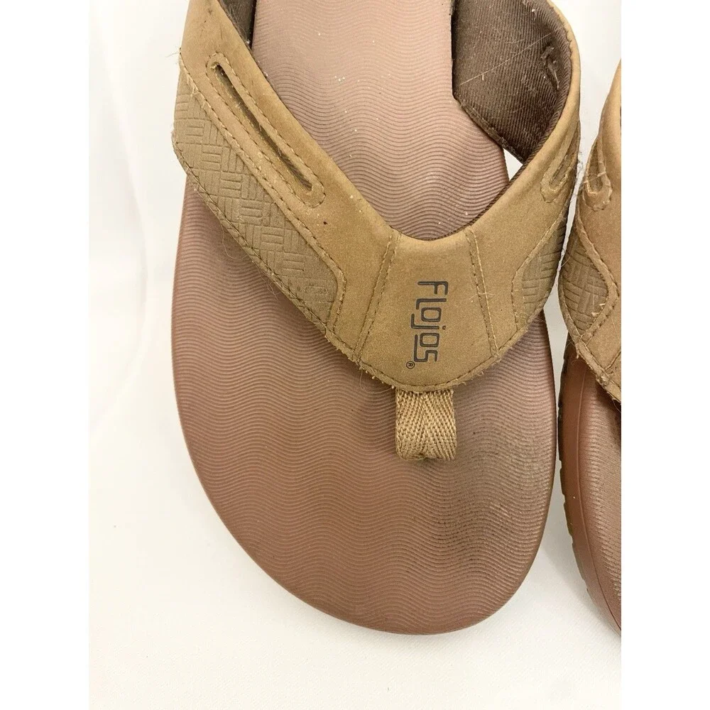 Men's Flojos Flip Flops Size 9 Brown Memory Foam Thongs Sandals Summer Shoes